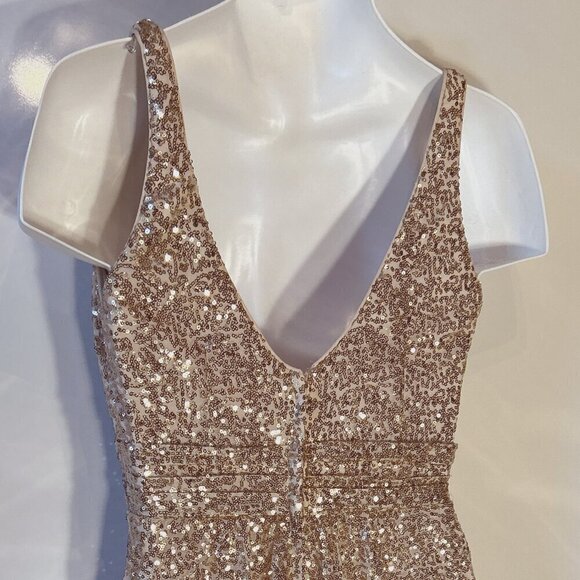 David's Bridal SZ 6 Gold Grecian Sequin Formal glamour party formal prom wedding - Picture 9 of 15